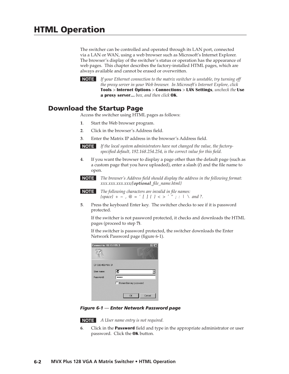 Preliminar y, Html operation, Download the startup page | Extron Electronics MVX Plus 128 VGA A User Guide User Manual | Page 124 / 162