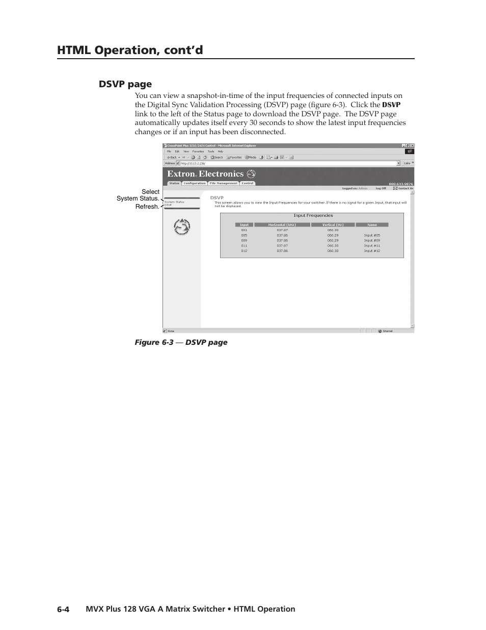 Preliminar y, Html operation, cont’d | Extron Electronics MVX Plus 128 VGA A User Guide User Manual | Page 126 / 162