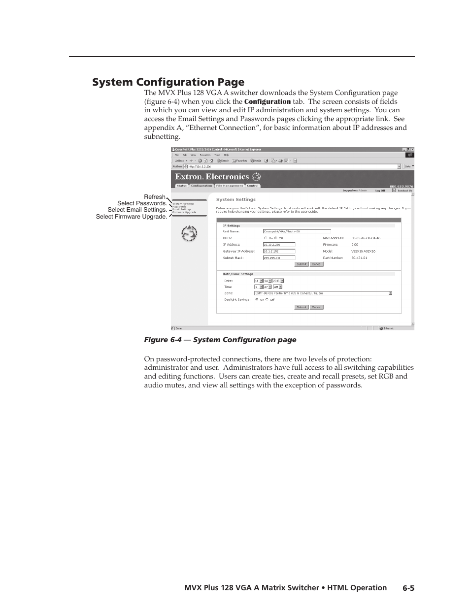 Preliminar y, System configuration page | Extron Electronics MVX Plus 128 VGA A User Guide User Manual | Page 127 / 162