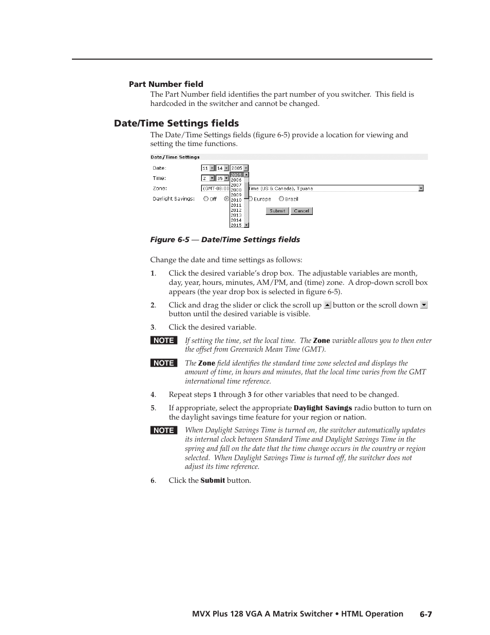 Part number field, Date/time settings fields, Part.number.field | Date/time.settings.fields, Preliminar y | Extron Electronics MVX Plus 128 VGA A User Guide User Manual | Page 129 / 162