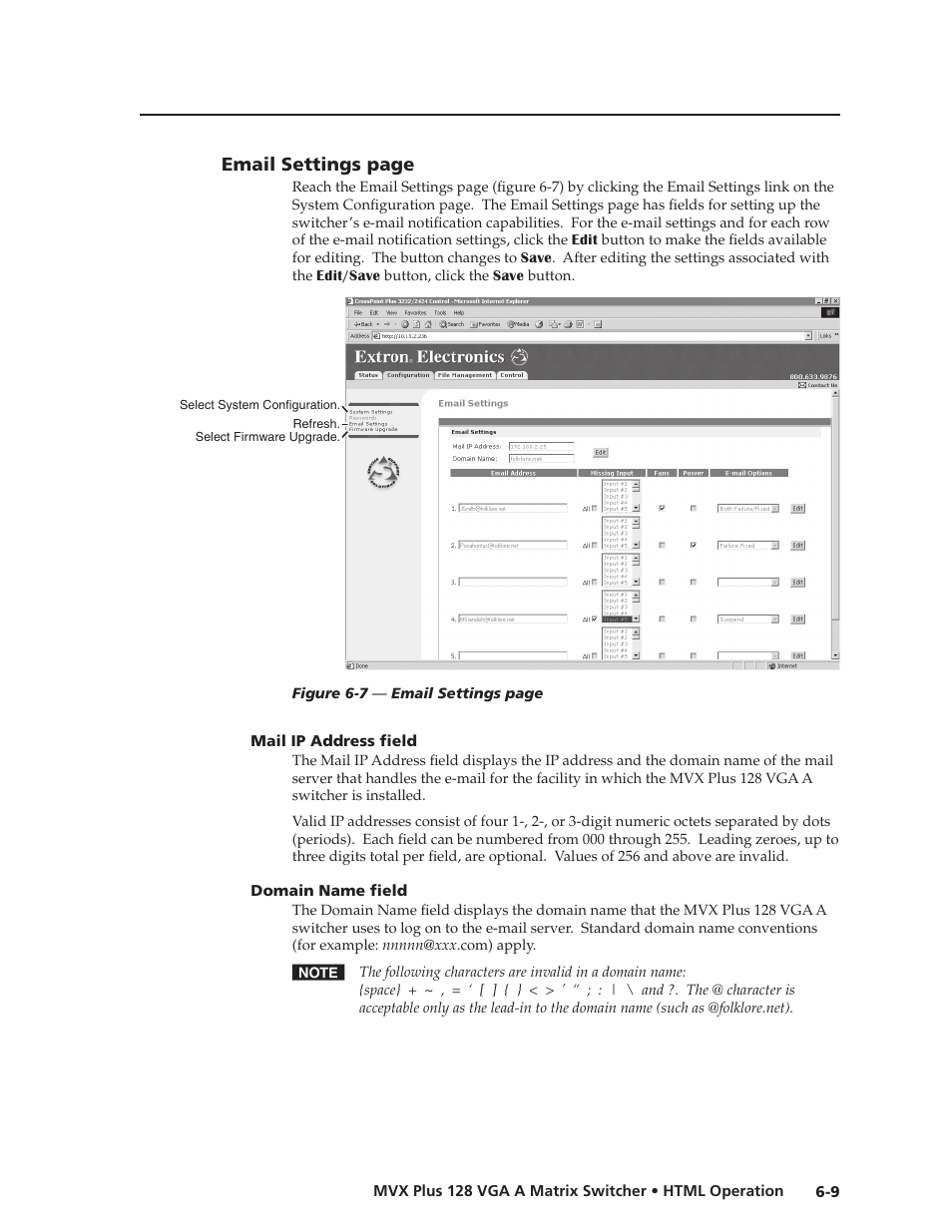 Mail ip address field, Domain name field, Mail.ip.address.field | Domain.name.field, Preliminar y | Extron Electronics MVX Plus 128 VGA A User Guide User Manual | Page 131 / 162