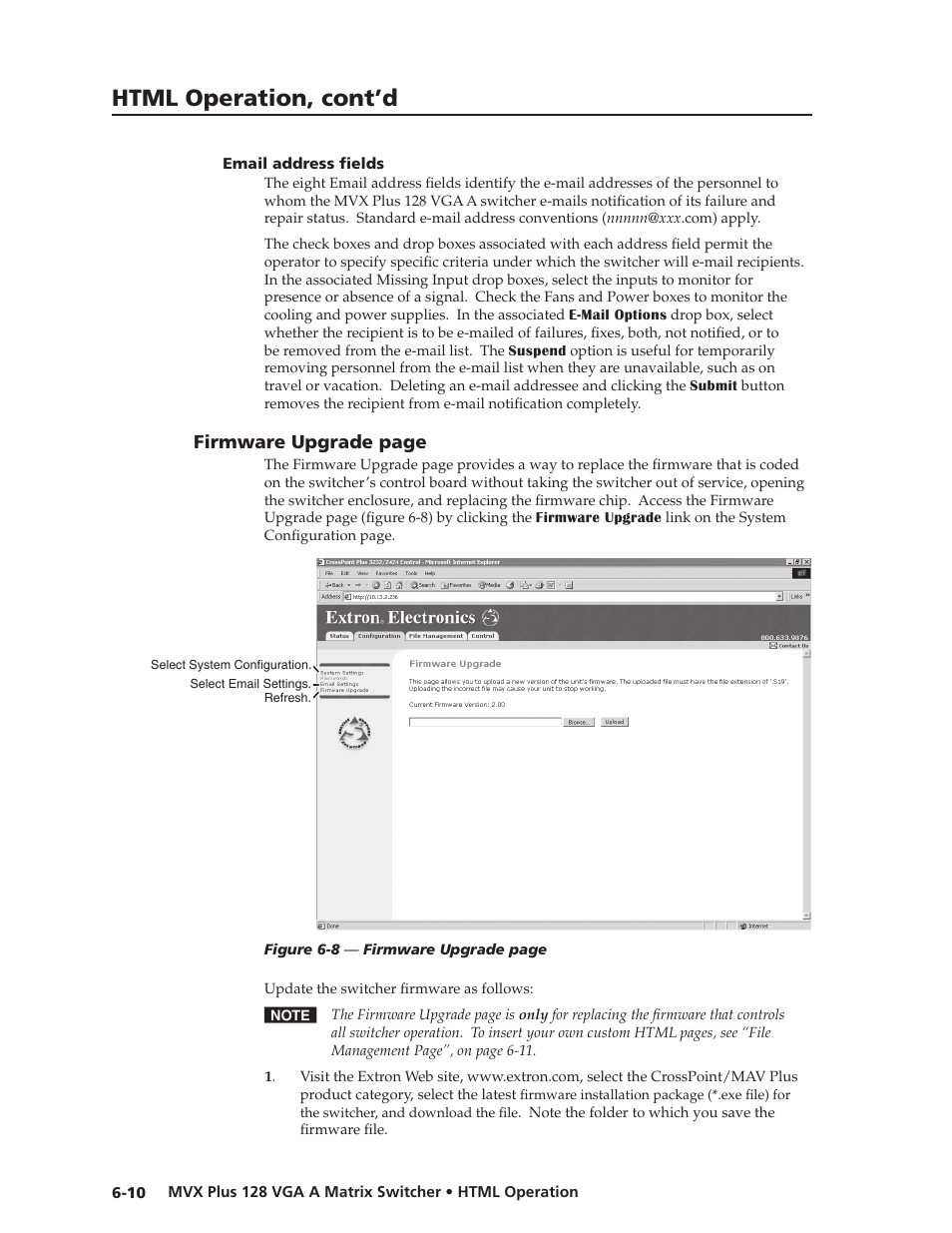 Email address fields, Email.address.fields, Preliminar y | Html operation, cont’d | Extron Electronics MVX Plus 128 VGA A User Guide User Manual | Page 132 / 162
