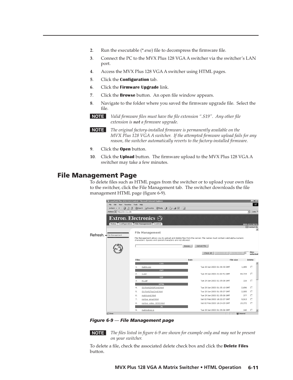 Preliminar y, File management page | Extron Electronics MVX Plus 128 VGA A User Guide User Manual | Page 133 / 162