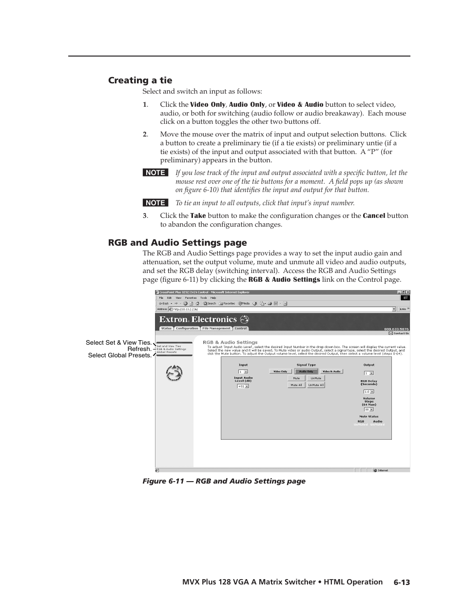 Creating a tie, Creating.a.tie, Preliminar y | Extron Electronics MVX Plus 128 VGA A User Guide User Manual | Page 135 / 162