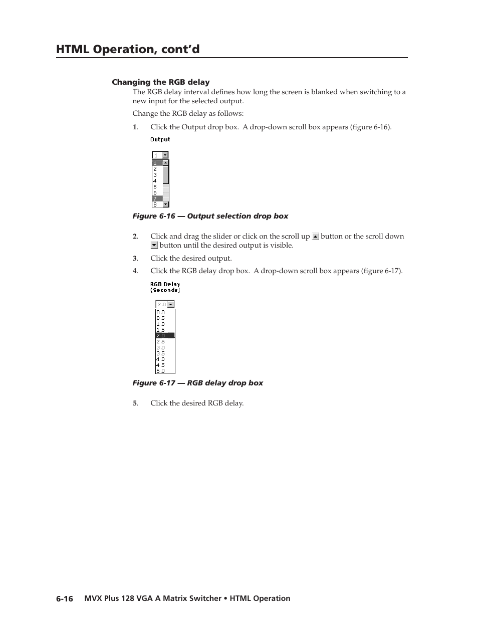 Changing the rgb delay, Changing.the.rgb.delay, Preliminar y | Html operation, cont’d | Extron Electronics MVX Plus 128 VGA A User Guide User Manual | Page 138 / 162