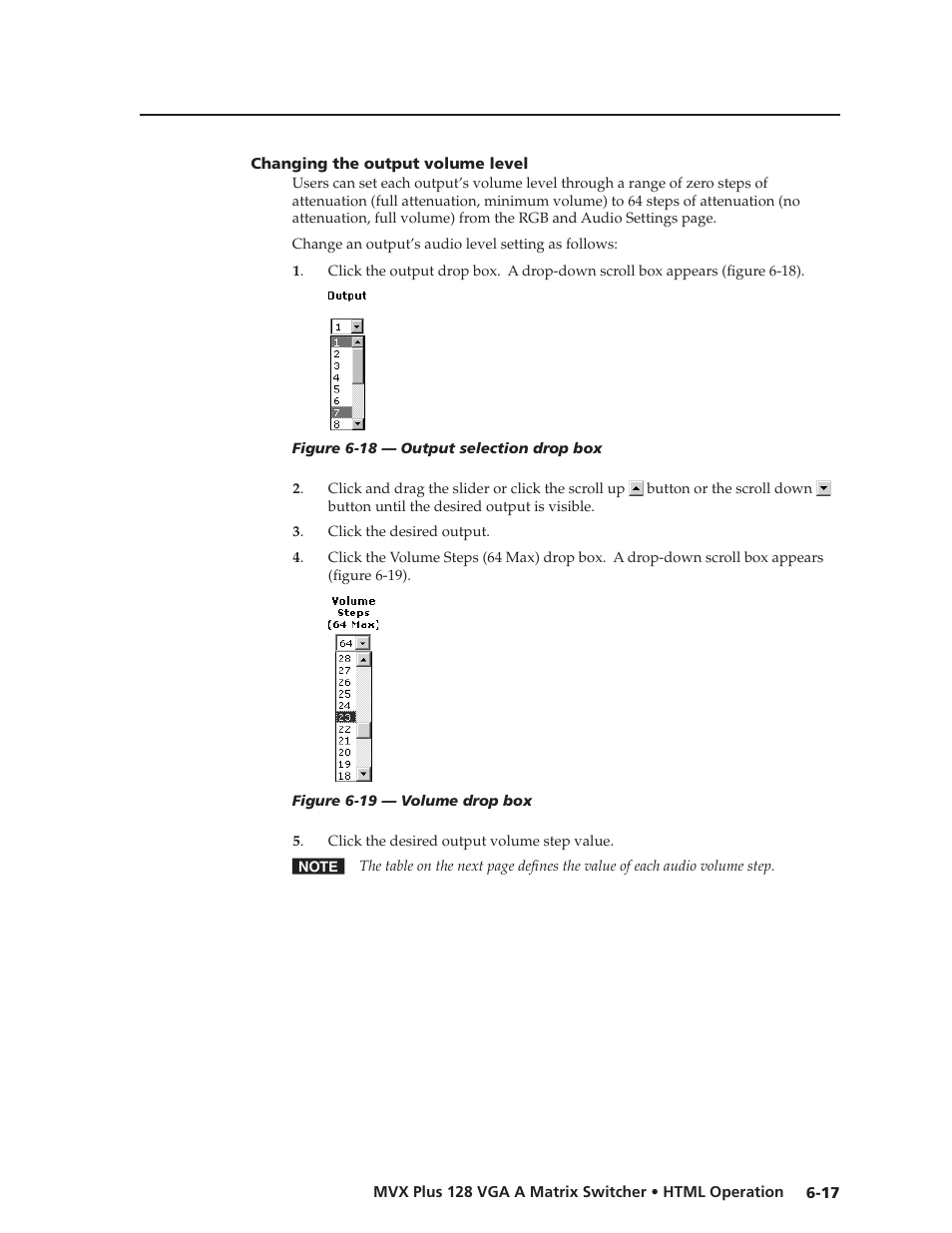 Changing the output volume level, Changing.the.output.volume.level, Preliminar y | Extron Electronics MVX Plus 128 VGA A User Guide User Manual | Page 139 / 162