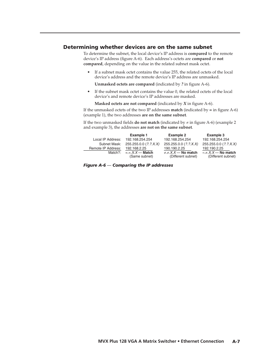 Determining whether devices are on the same subnet, Preliminar y | Extron Electronics MVX Plus 128 VGA A User Guide User Manual | Page 149 / 162