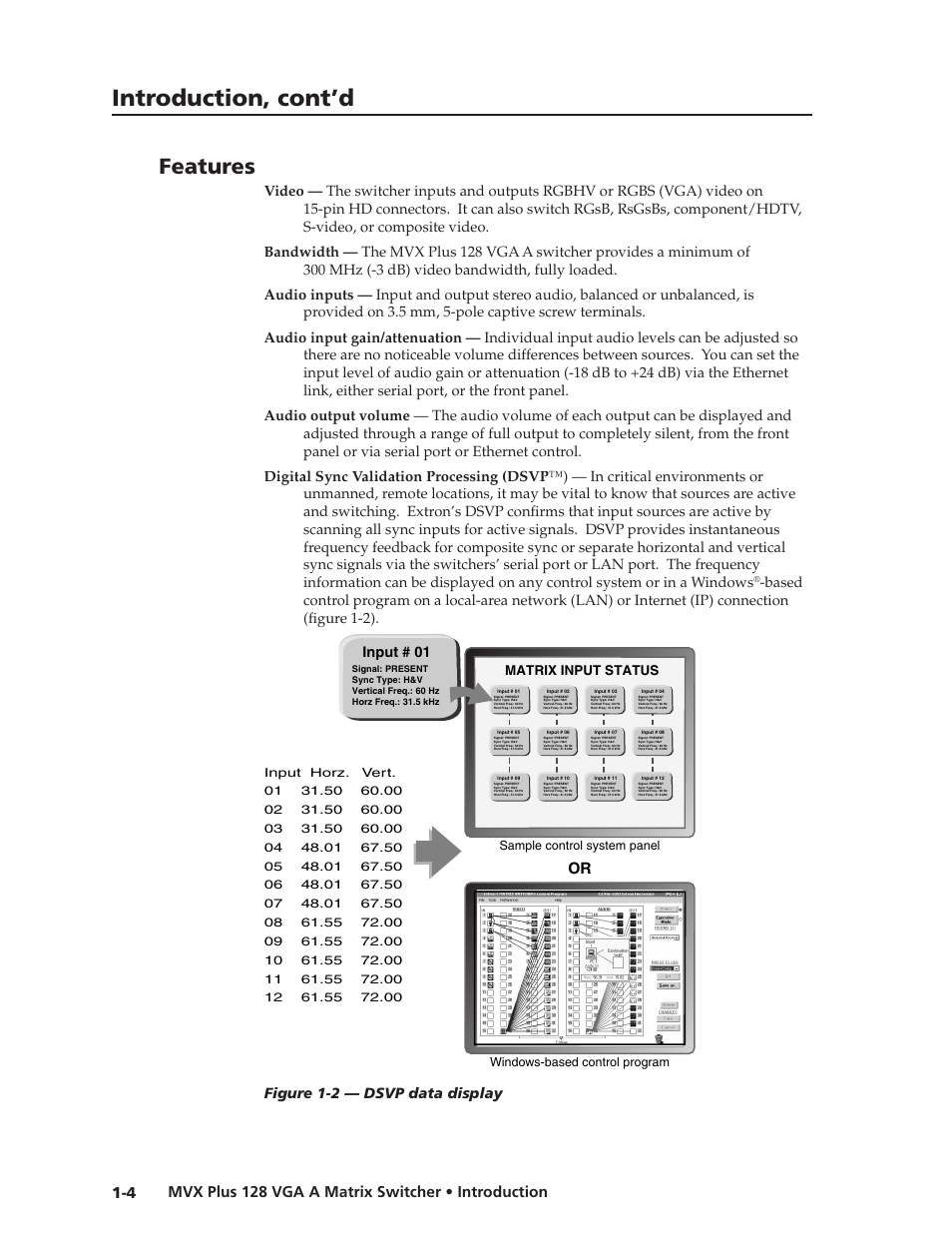 Features, Preliminar y, Introduction, cont’d | Extron Electronics MVX Plus 128 VGA A User Guide User Manual | Page 16 / 162