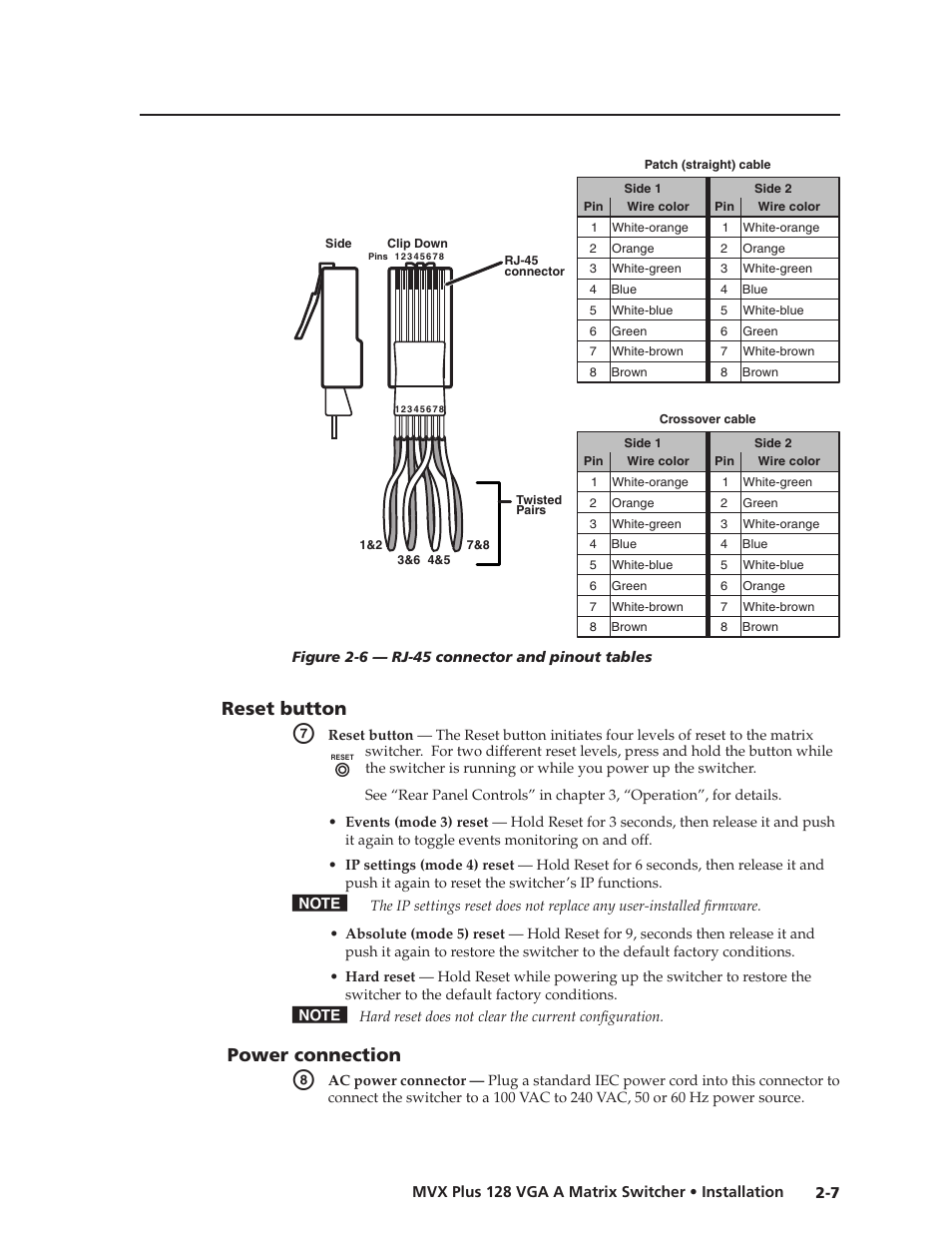 Reset button, Power connection, Reset.button | Power.connection, Preliminar y | Extron Electronics MVX Plus 128 VGA A User Guide User Manual | Page 25 / 162