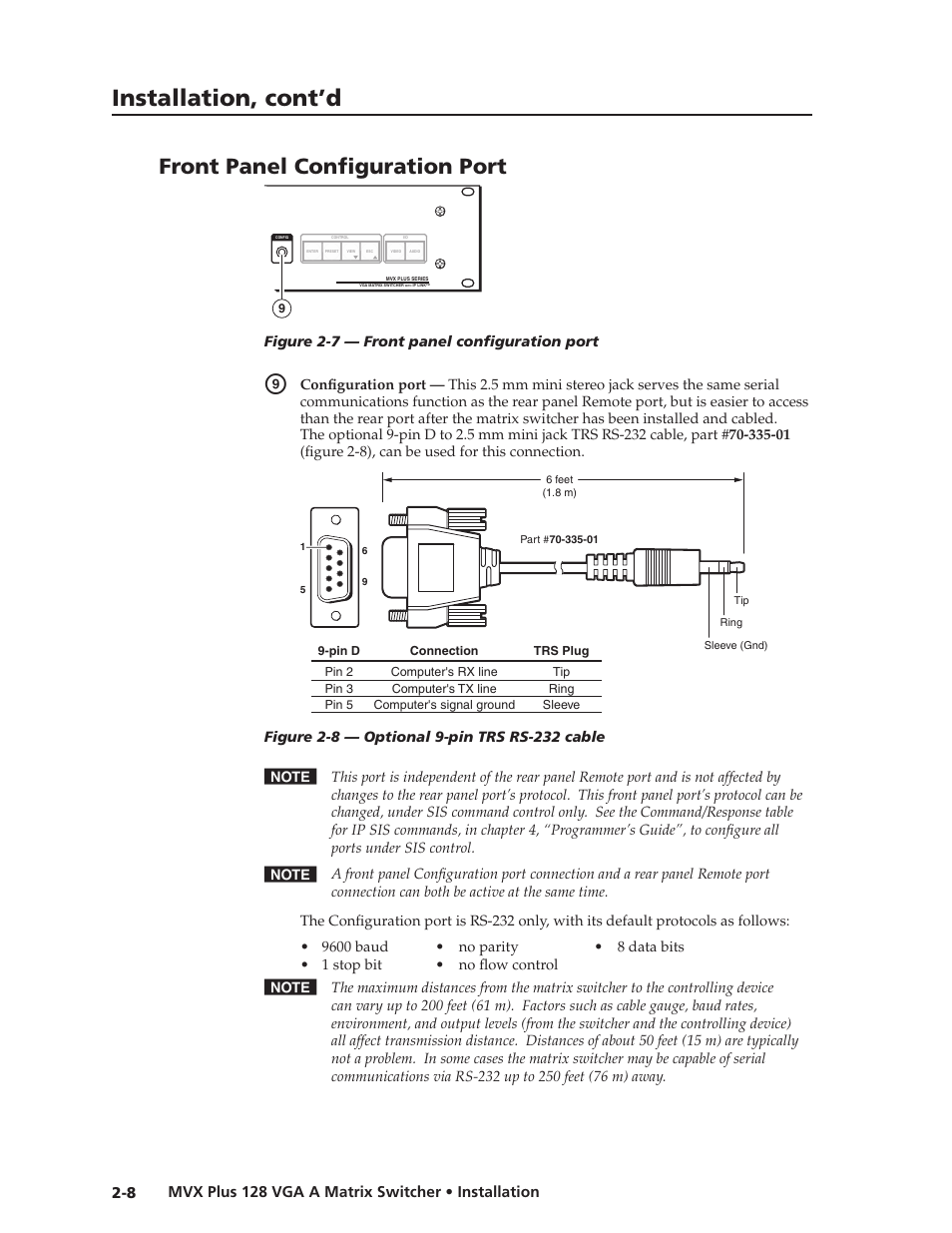 Front panel configuration port, Preliminar y, Installation, cont’d | Extron Electronics MVX Plus 128 VGA A User Guide User Manual | Page 26 / 162