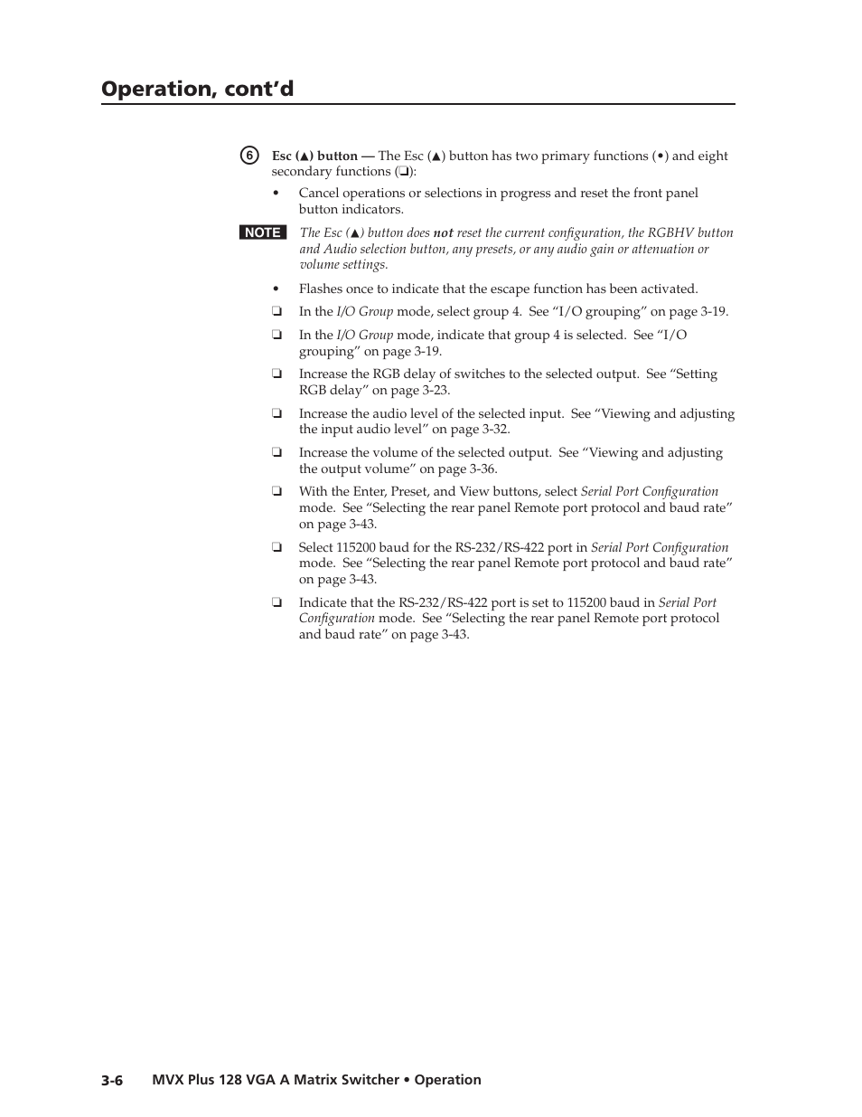 Preliminar y, Operation, cont’d | Extron Electronics MVX Plus 128 VGA A User Guide User Manual | Page 32 / 162