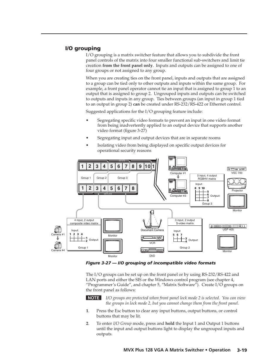 I/o grouping, I/o.grouping, Preliminar y | Extron Electronics MVX Plus 128 VGA A User Guide User Manual | Page 45 / 162