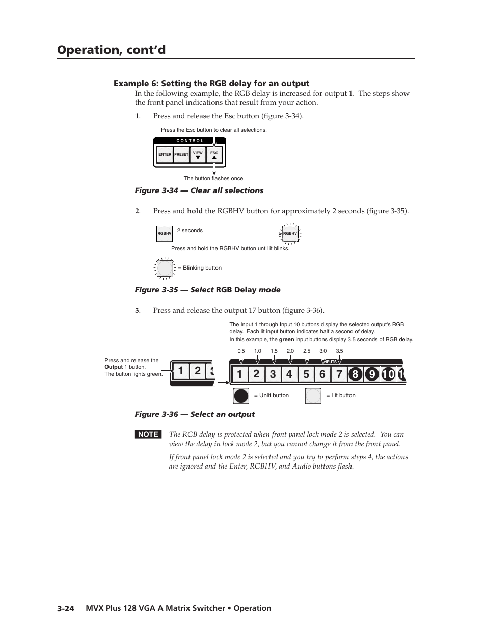 Example 6: setting the rgb delay for an output, Example.6:.setting.the.rgb.delay.for.an.output, Preliminar y | Operation, cont’d | Extron Electronics MVX Plus 128 VGA A User Guide User Manual | Page 50 / 162