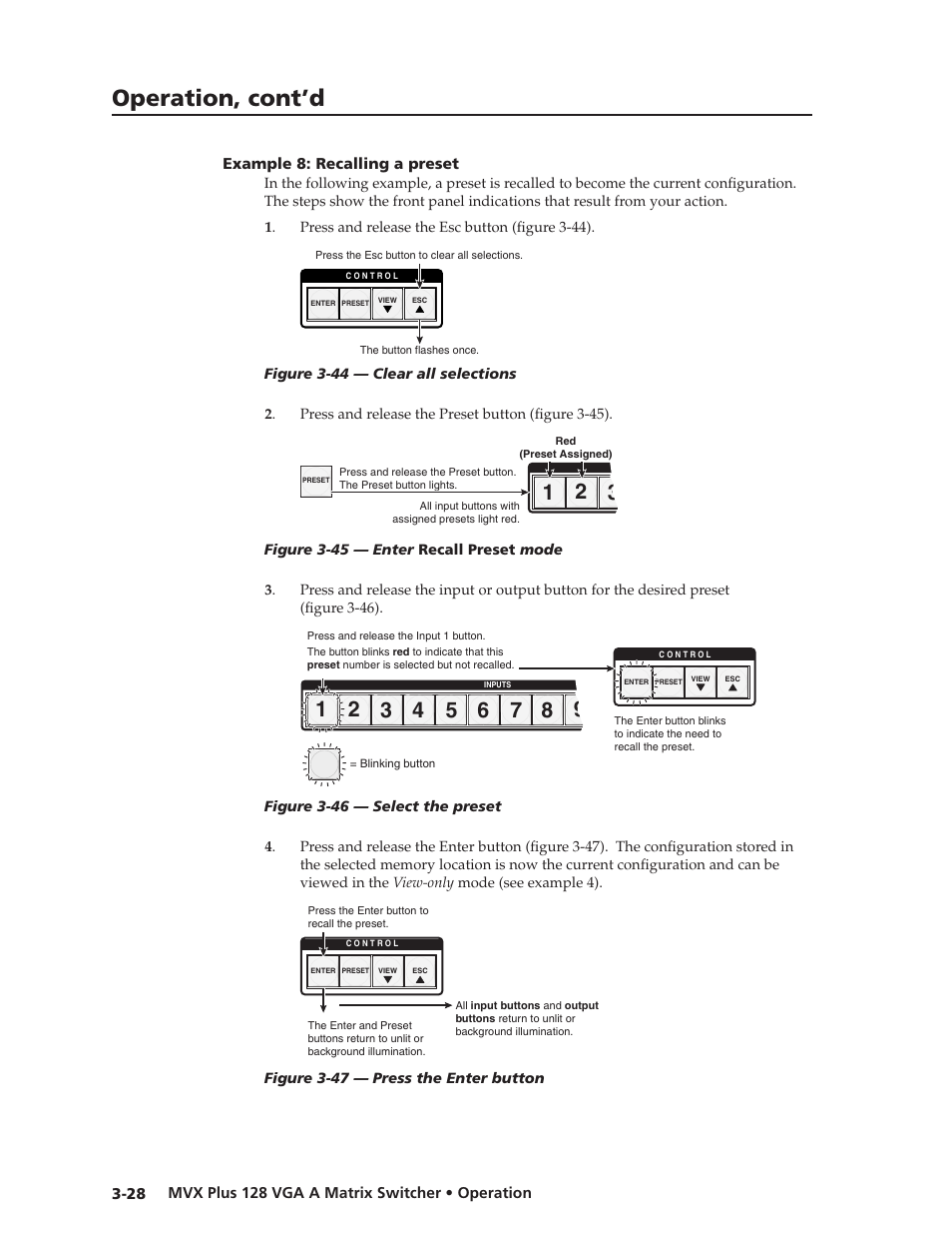 Example 8: recalling a preset, Example.8:.recalling.a.preset, Preliminar y | Operation, cont’d | Extron Electronics MVX Plus 128 VGA A User Guide User Manual | Page 54 / 162