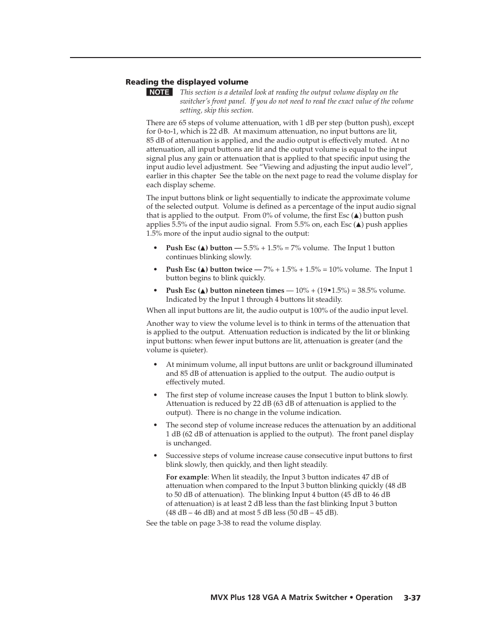 Reading the displayed volume, Reading.the.displayed.volume, Preliminar y | Extron Electronics MVX Plus 128 VGA A User Guide User Manual | Page 63 / 162