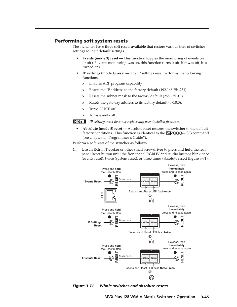 Performing soft system resets, Performing.soft.system.resets, Preliminar y | Extron Electronics MVX Plus 128 VGA A User Guide User Manual | Page 71 / 162