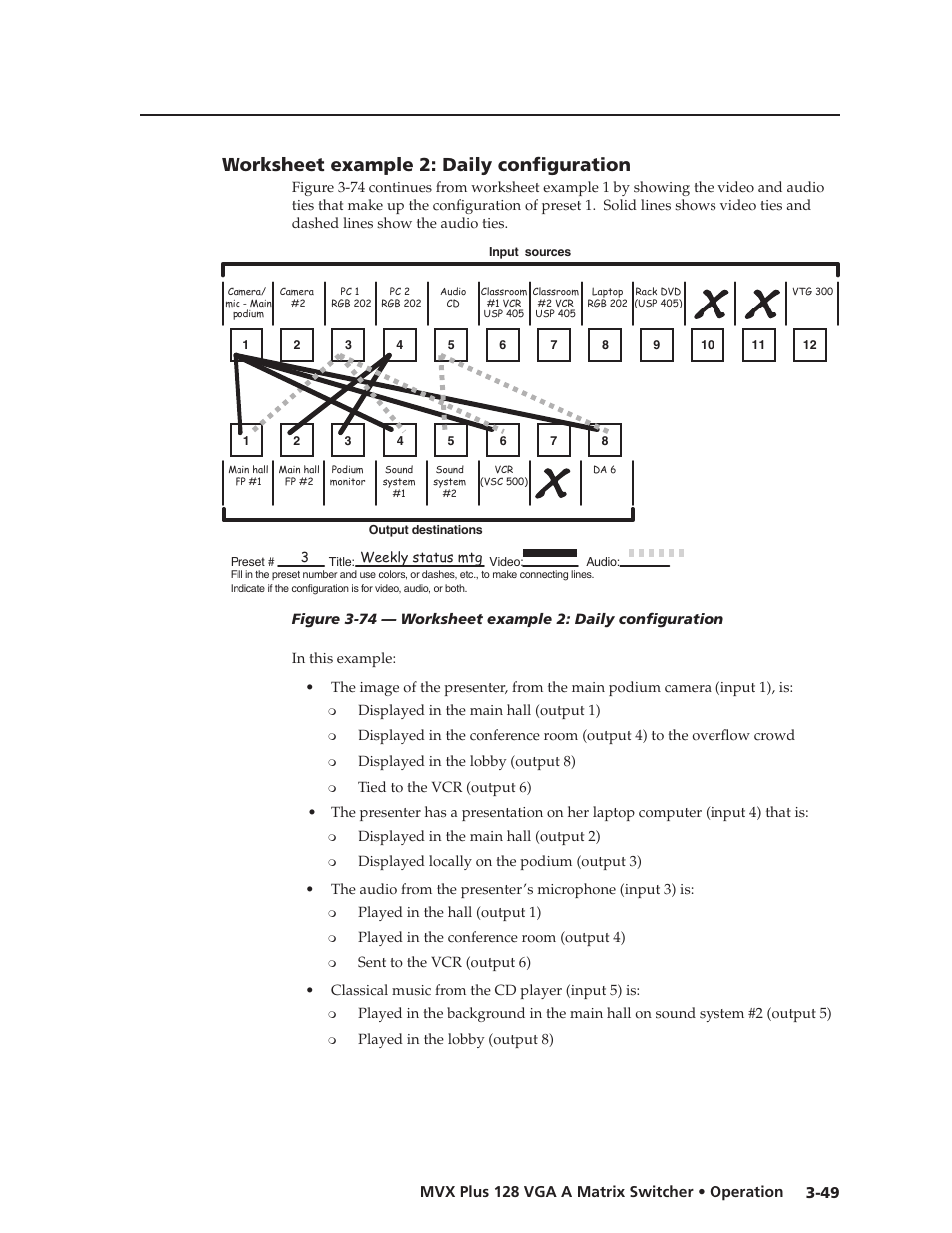Worksheet example 2: daily configuration, Worksheet.example.2:.daily.configuration, Preliminar y | Extron Electronics MVX Plus 128 VGA A User Guide User Manual | Page 75 / 162