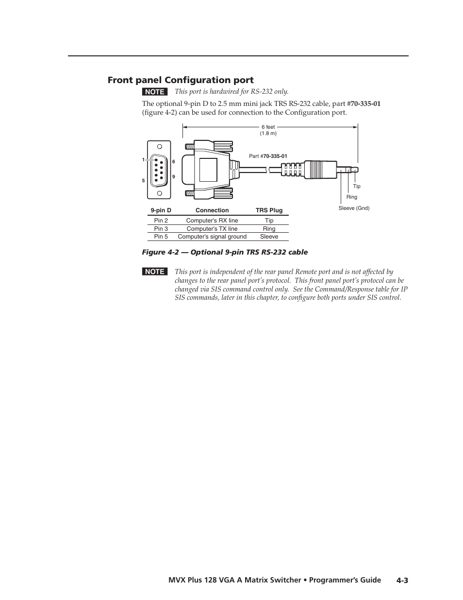 Front panel configuration port, Front.panel.configuration.port, Preliminar y | Extron Electronics MVX Plus 128 VGA A User Guide User Manual | Page 81 / 162