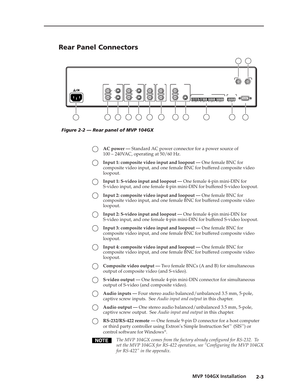 Rear panel connectors, Or control software for windows | Extron Electronics MVP 104GX User Guide User Manual | Page 11 / 54