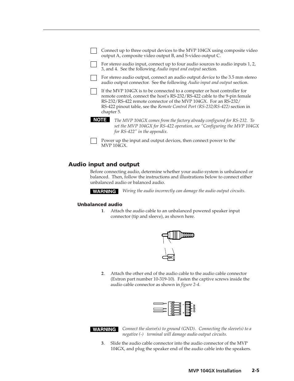 Audio input and output | Extron Electronics MVP 104GX User Guide User Manual | Page 13 / 54