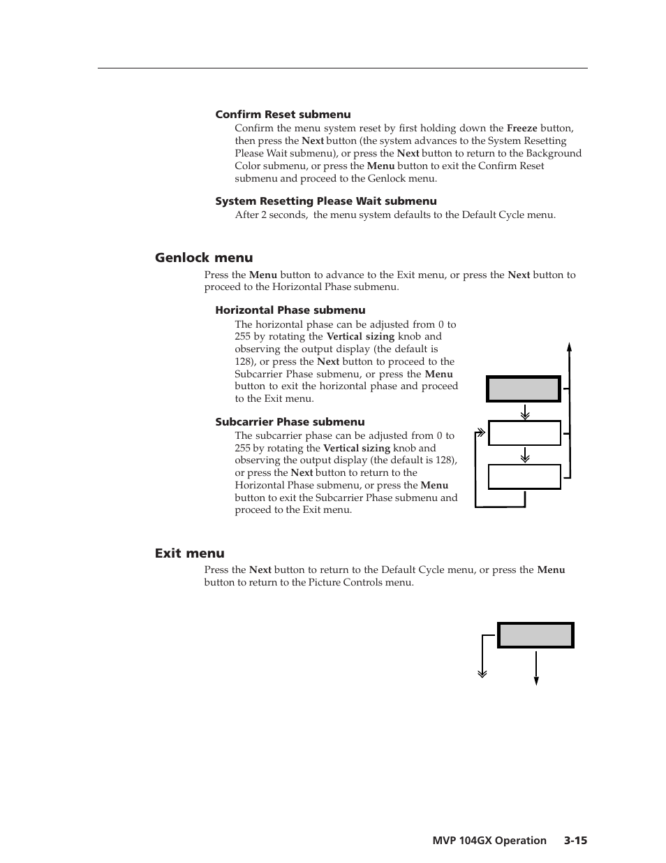 Genlock menu, Exit menu | Extron Electronics MVP 104GX User Guide User Manual | Page 33 / 54