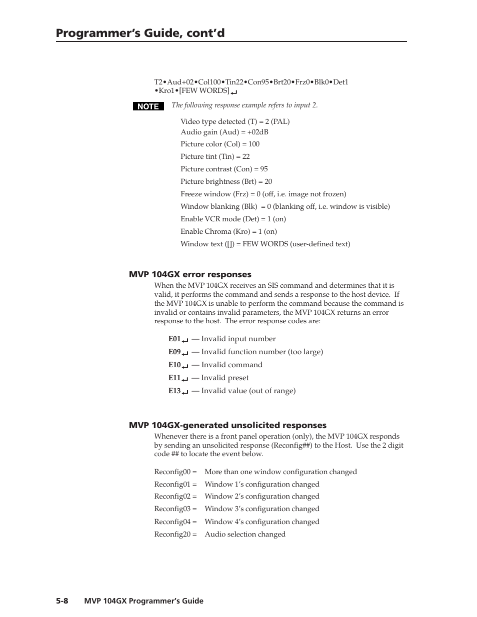 Programmer’s guide, cont’d | Extron Electronics MVP 104GX User Guide User Manual | Page 46 / 54