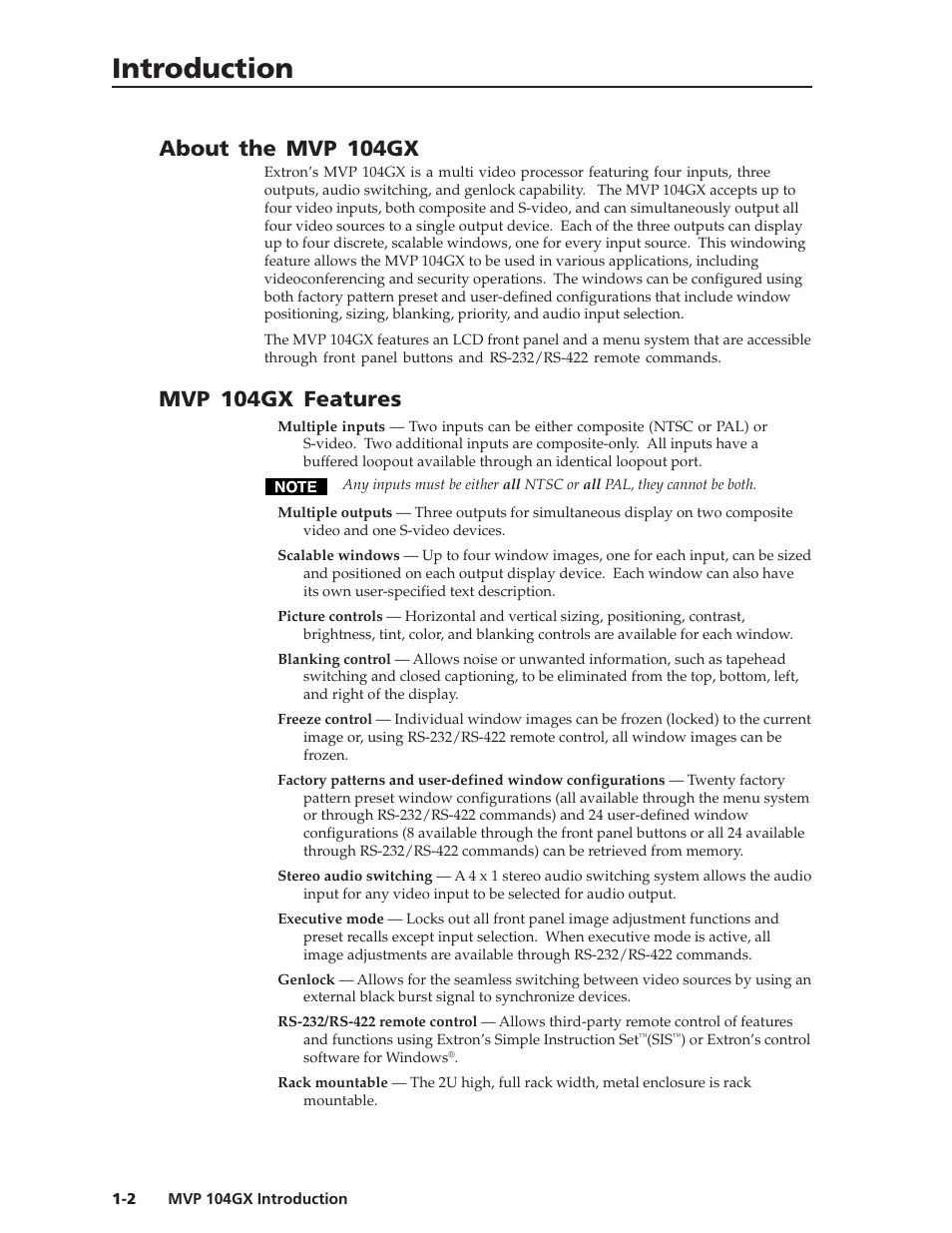 Introduction, About the mvp 104gx, Mvp 104gx features | Extron Electronics MVP 104GX User Guide User Manual | Page 8 / 54