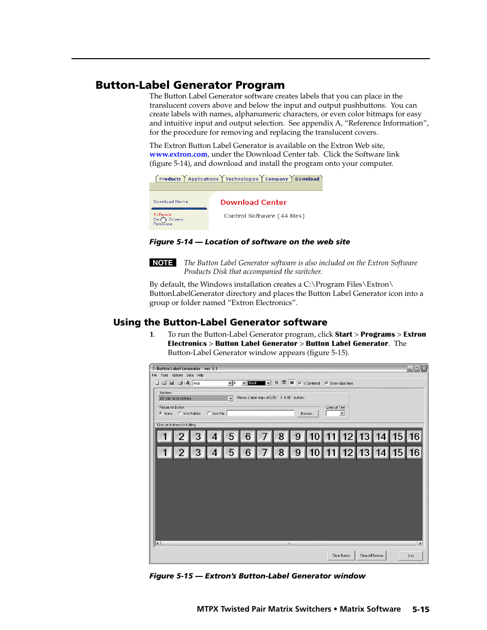 Button-label generator program, Using the button-label generator software, Using the button-label generator software -15 | Matrix software, Preliminar y | Extron Electronics MTPX Series User Guide User Manual | Page 109 / 124
