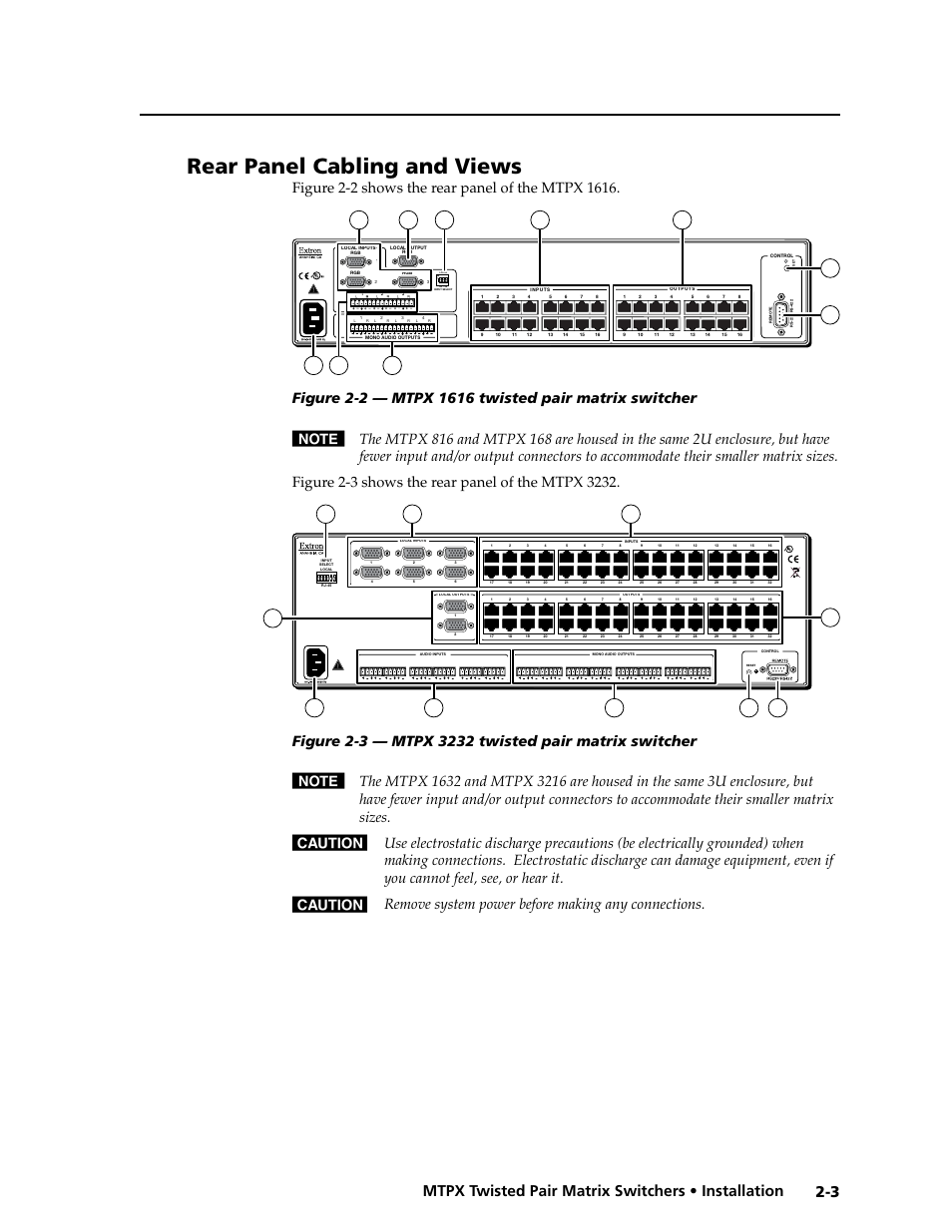 Rear panel cabling and views, Preliminar y | Extron Electronics MTPX Series User Guide User Manual | Page 19 / 124
