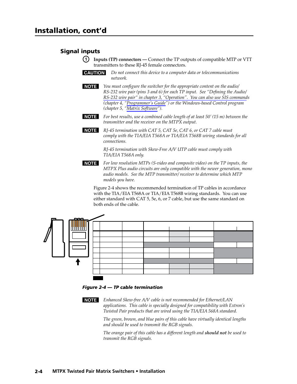 Signal inputs, Signal inputs -4, Preliminar y | Installation, cont’d | Extron Electronics MTPX Series User Guide User Manual | Page 20 / 124
