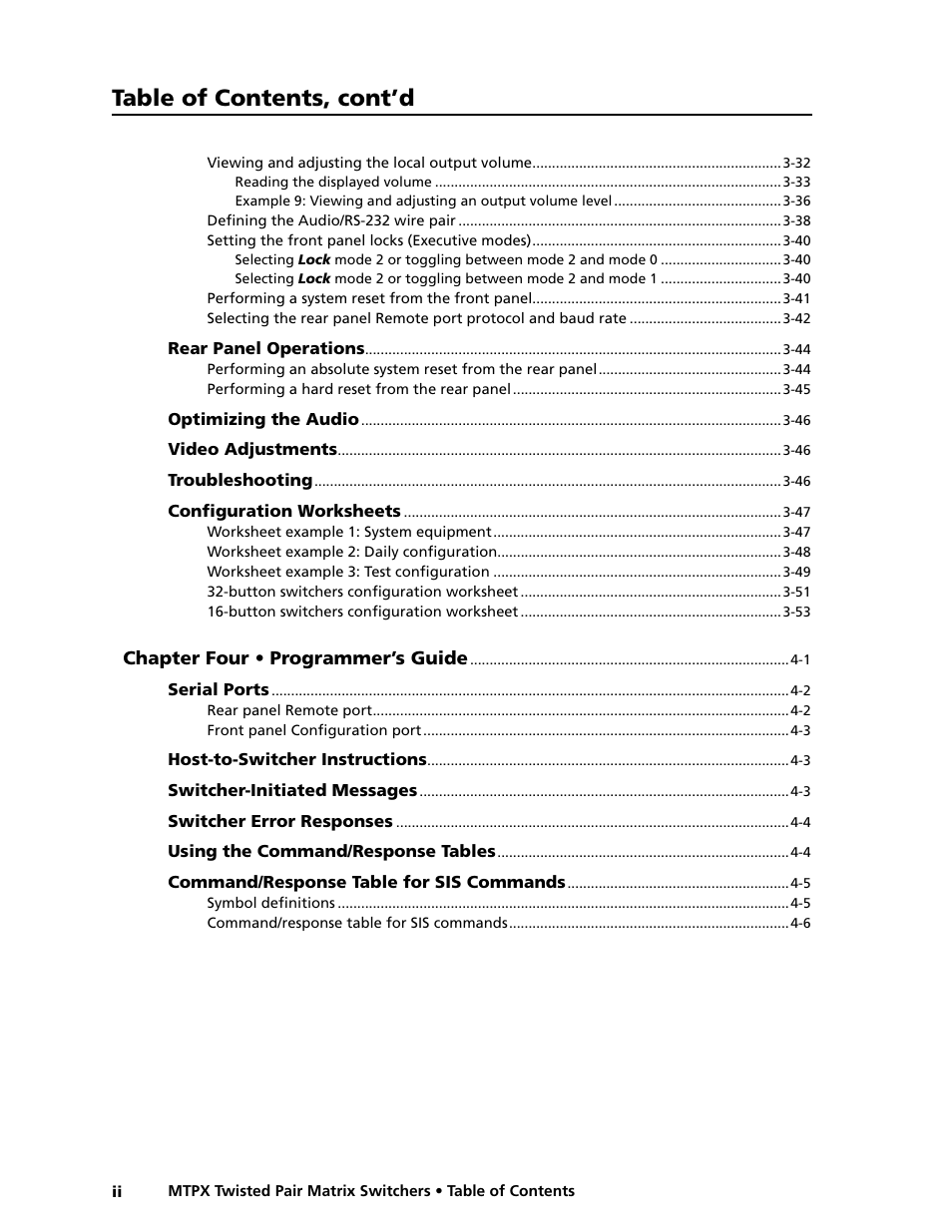 Preliminar y, Table of contents, cont’d | Extron Electronics MTPX Series User Guide User Manual | Page 6 / 124