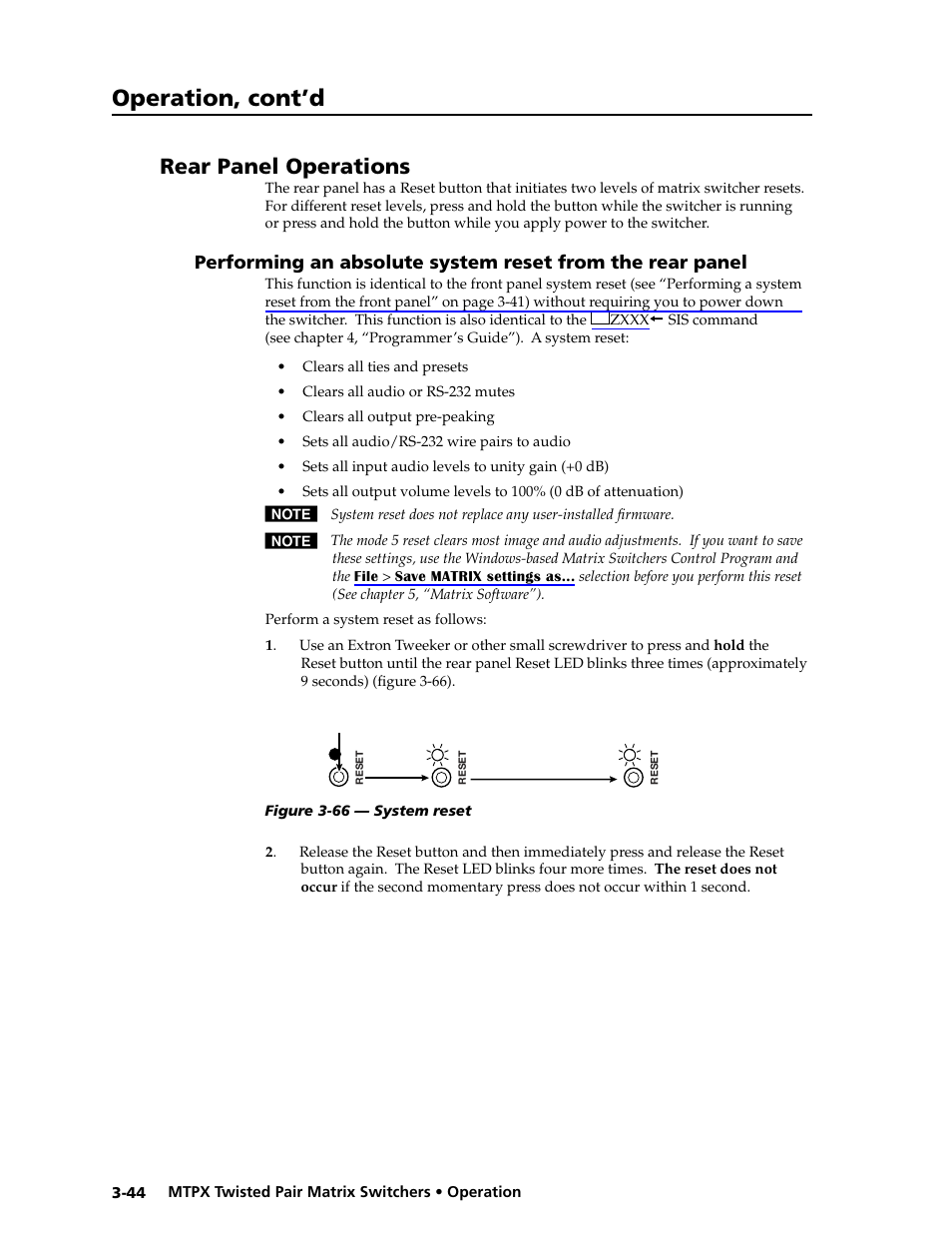 Rear panel operations, Preliminar y, Operation, cont’d | Extron Electronics MTPX Series User Guide User Manual | Page 70 / 124