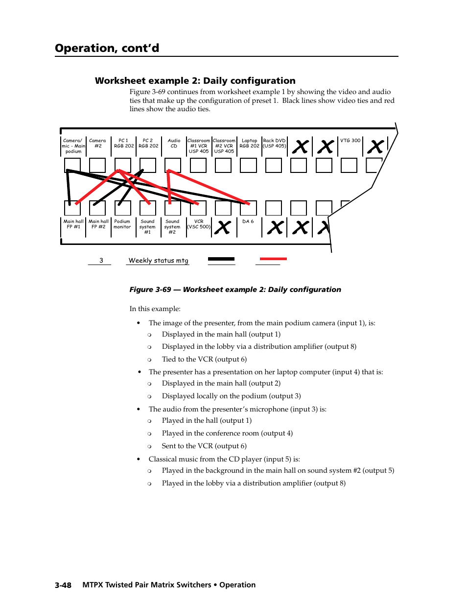 Worksheet example 2: daily configuration, Worksheet example 2: daily configuration -48, Preliminar y | Operation, cont’d | Extron Electronics MTPX Series User Guide User Manual | Page 74 / 124