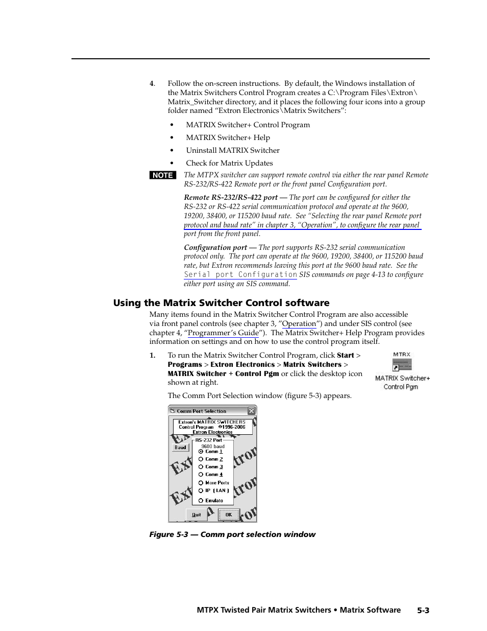 Using the matrix switcher control software, Using the matrix switcher control software -3, Preliminar y | Extron Electronics MTPX Series User Guide User Manual | Page 97 / 124