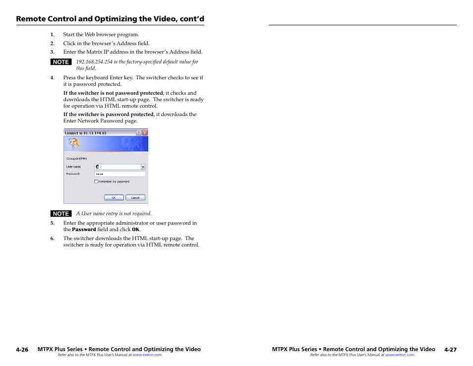 Remote control and optimizing the video, cont’d | Extron Electronics MTPX Plus Series Setup Guide User Manual | Page 29 / 30