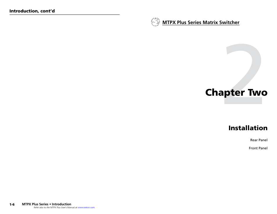 Chapter 2 • installation, Chapter two • installation | Extron Electronics MTPX Plus Series Setup Guide User Manual | Page 8 / 30