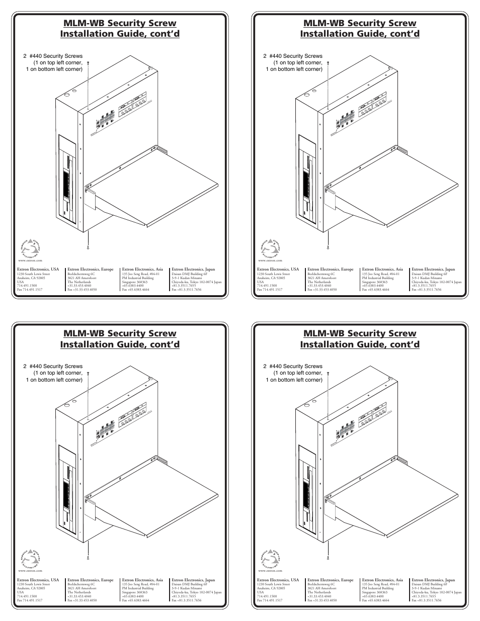 Mlm-wb security screw installation guide, cont’d | Extron Electronics MLM-WB Security Screw User Manual | Page 2 / 2