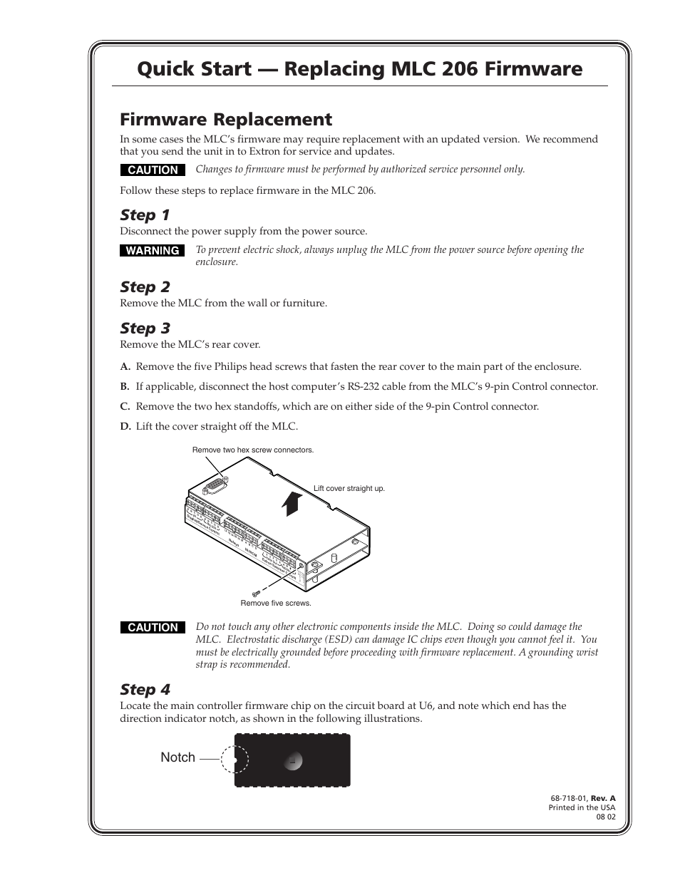 Extron Electronics MLC 206 Replacing Quick Start User Manual | 2 pages