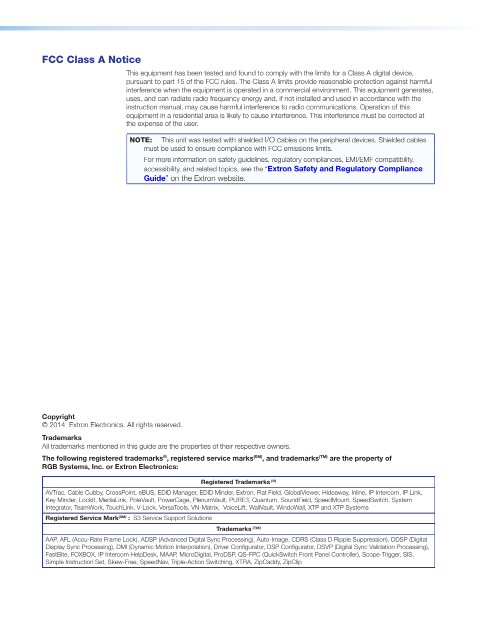 Fcc class a notice | Extron Electronics PoleVault Digital Switcher Systems PVS 405D User Manual | Page 3 / 84