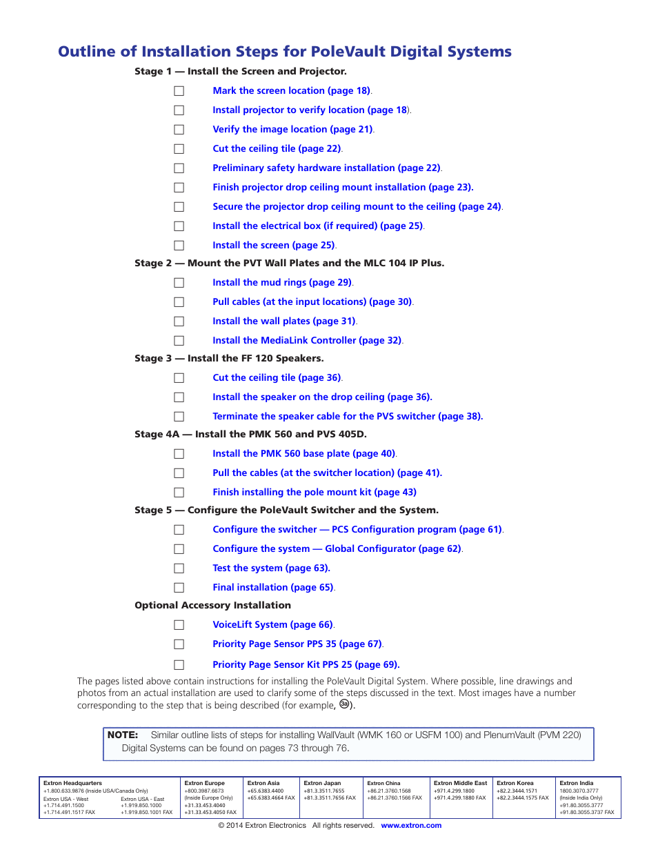 Outline of installation steps for, Polevault digital systems | Extron Electronics PoleVault Digital Switcher Systems PVS 405D User Manual | Page 84 / 84