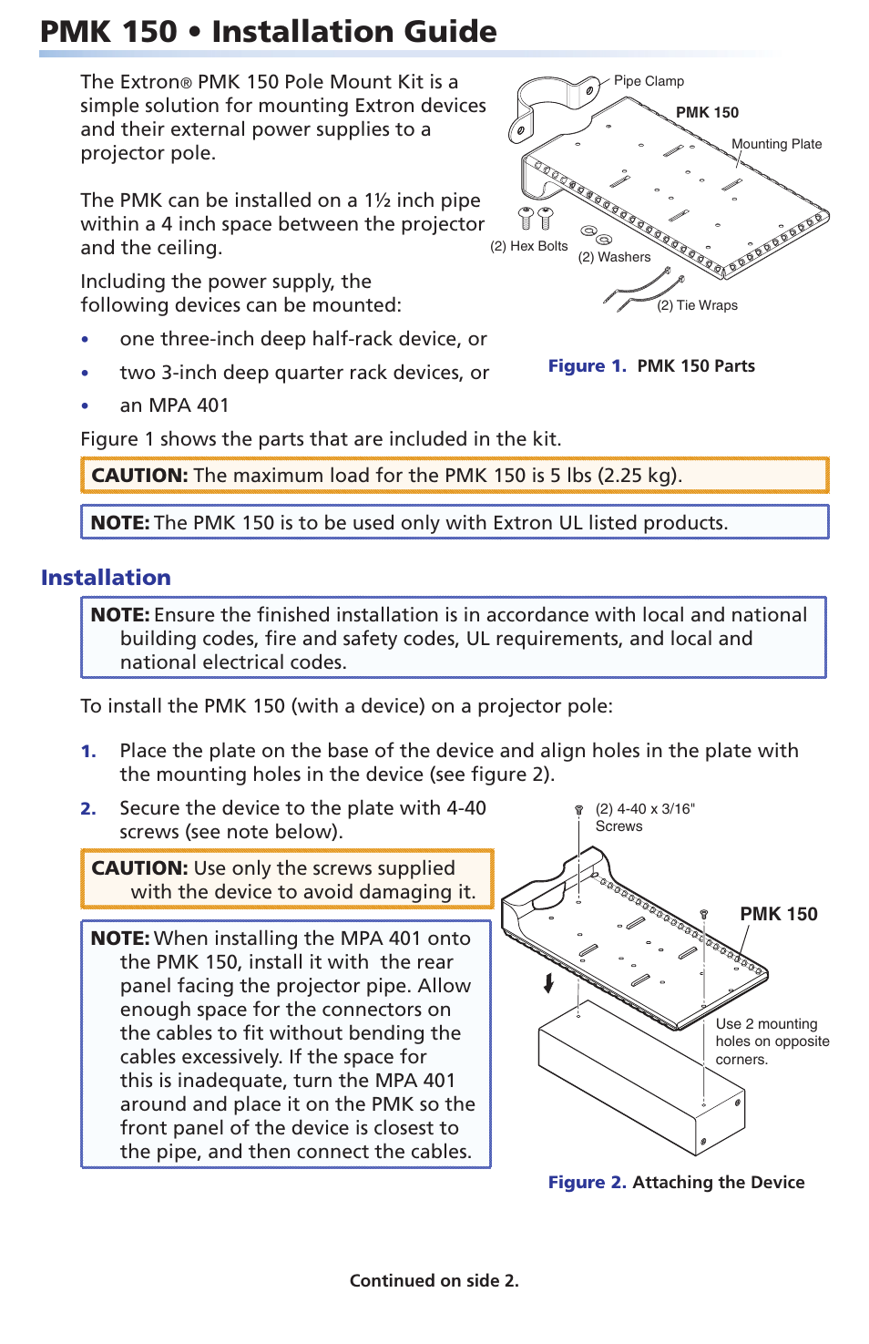 Extron Electronics PMK 150 User Manual | 2 pages