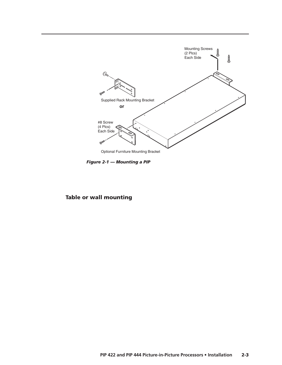 Table or wall mounting | Extron Electronics PIP 444 User Guide User Manual | Page 11 / 62