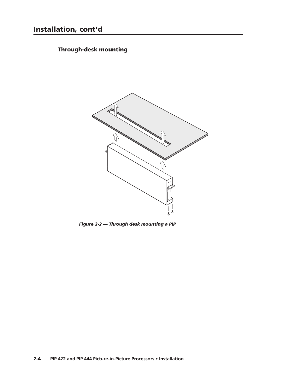 Through-desk mounting, Installation, cont’d | Extron Electronics PIP 444 User Guide User Manual | Page 12 / 62