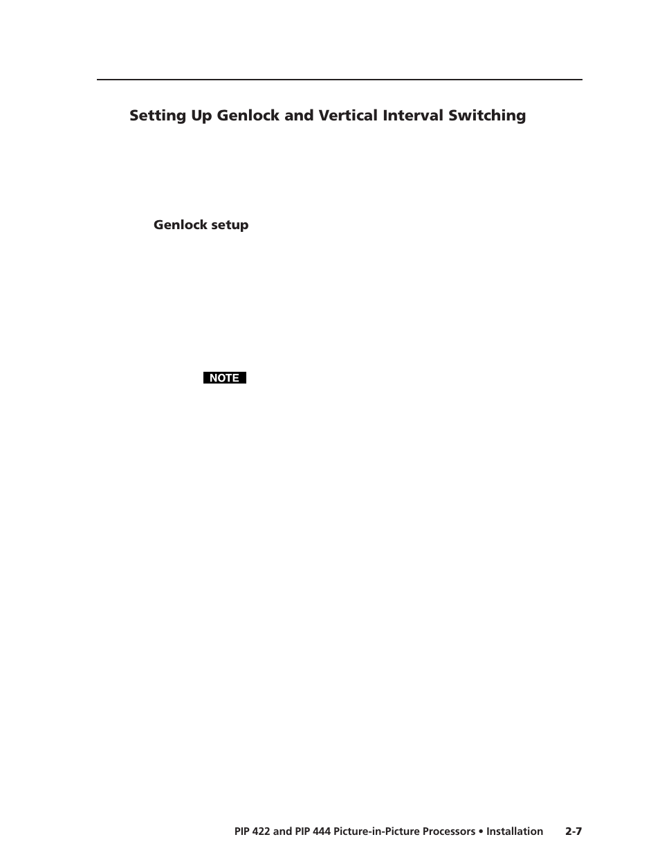 Setting up genlock and vertical interval switching, Genlock setup | Extron Electronics PIP 444 User Guide User Manual | Page 15 / 62