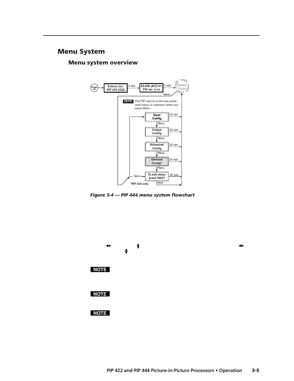 Menu system, Menu system overview | Extron Electronics PIP 444 User Guide User Manual | Page 23 / 62