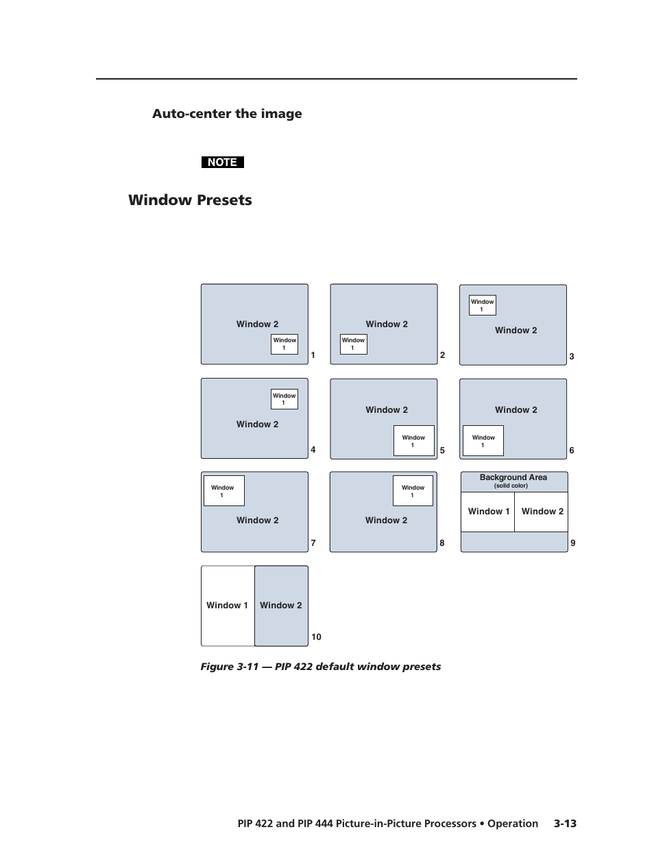 Auto-center the image, Window presets | Extron Electronics PIP 444 User Guide User Manual | Page 31 / 62
