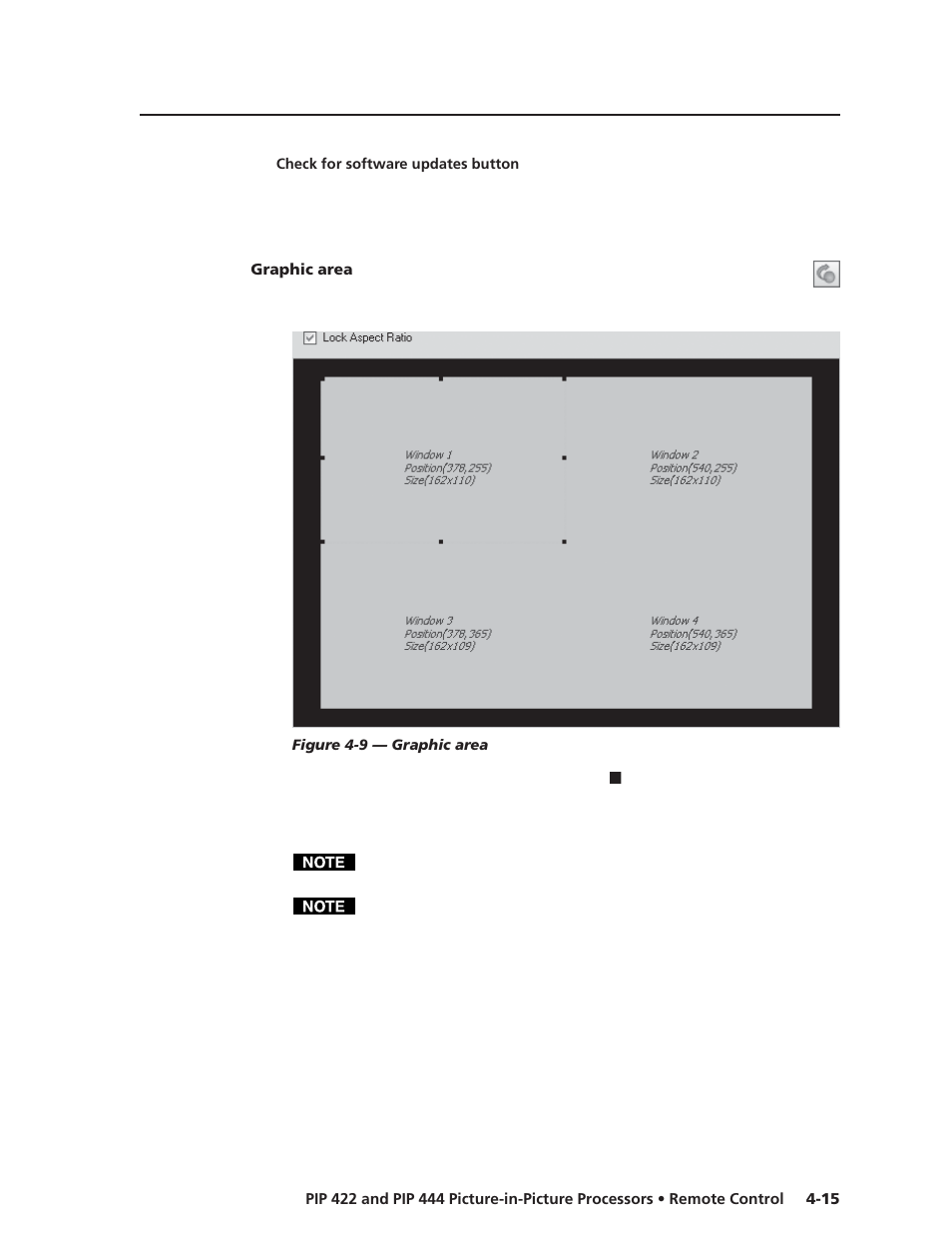 Check for software updates button, Graphic area | Extron Electronics PIP 444 User Guide User Manual | Page 51 / 62