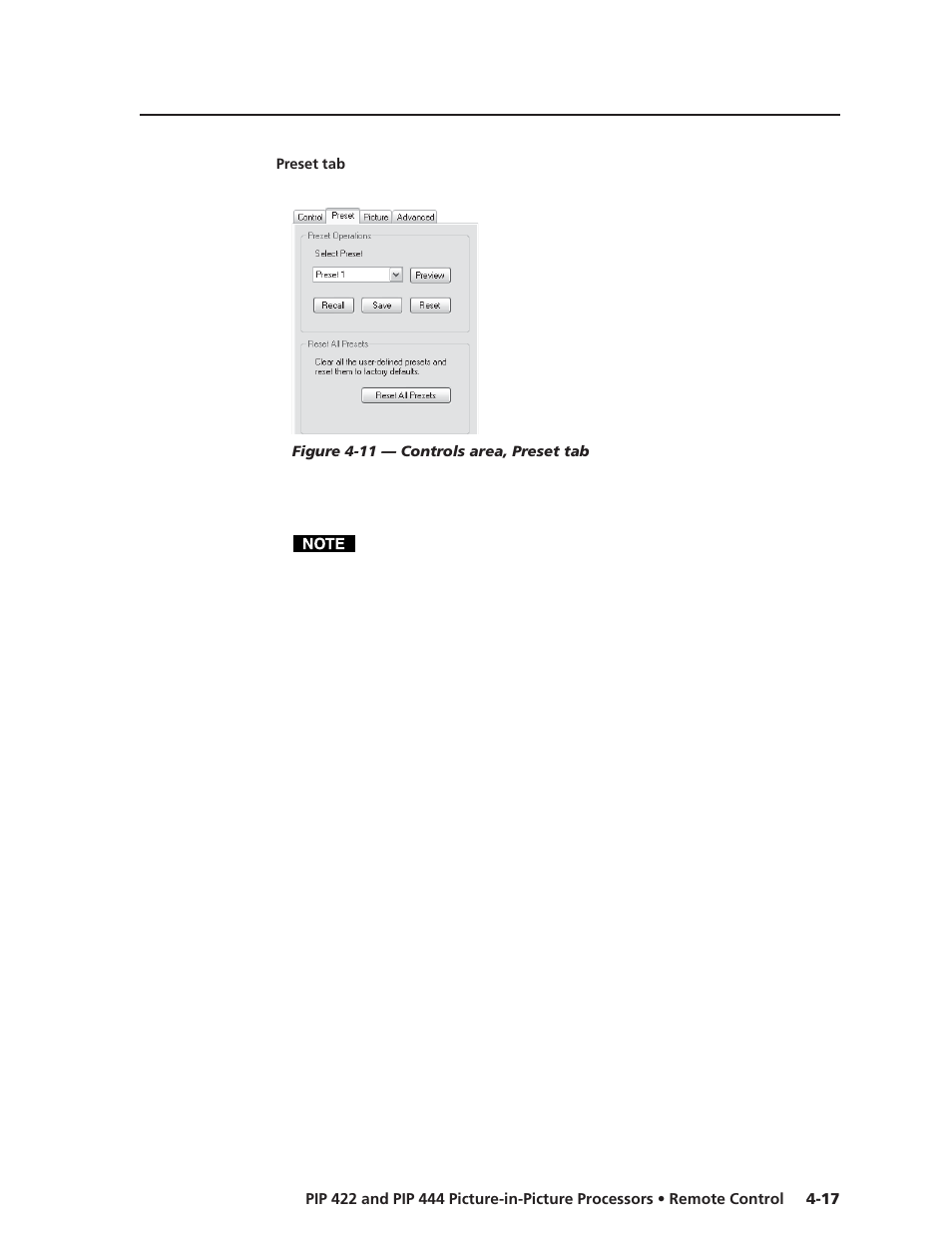 Preset tab | Extron Electronics PIP 444 User Guide User Manual | Page 53 / 62