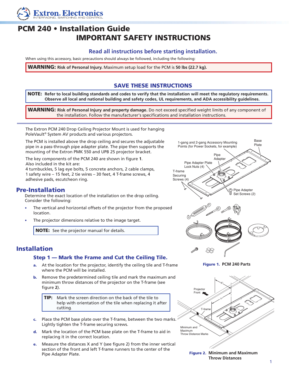 Extron Electronics PCM 240 User Manual | 4 pages