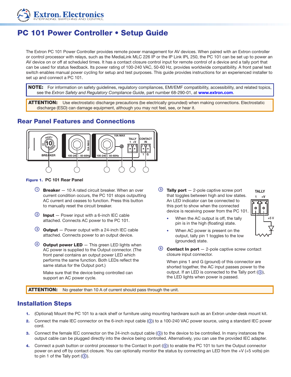 Extron Electronics PC 101 User Manual | 2 pages